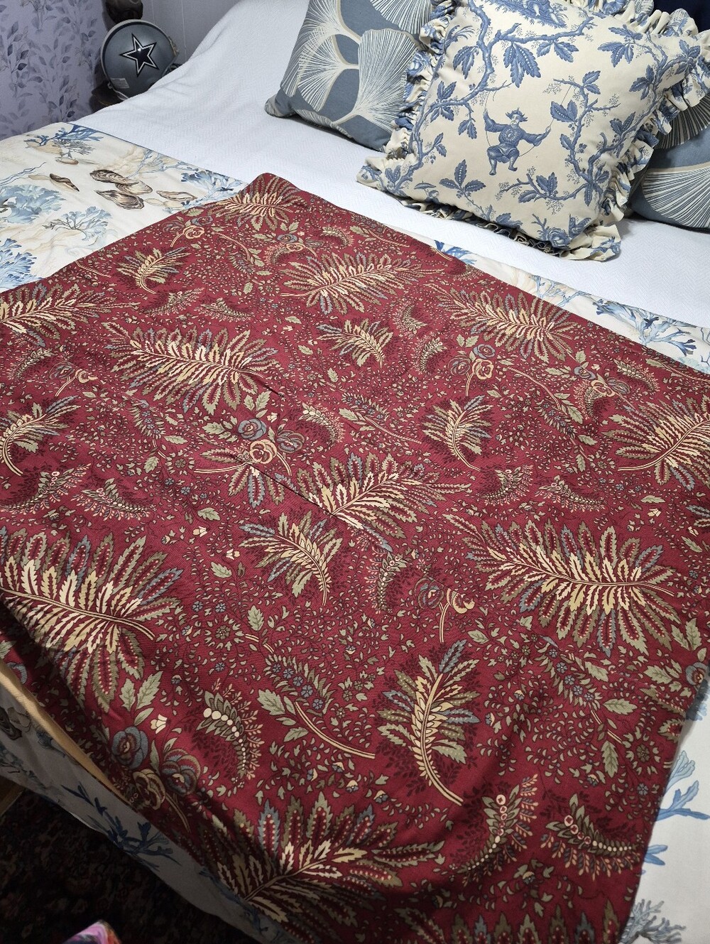 Eddie Bauer Home Red & Tan Thick Cotton Fern Print Duvet Cover 82 X 84